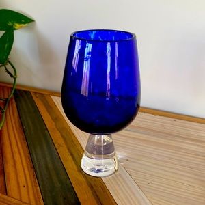 Hand blown blue wine glass
